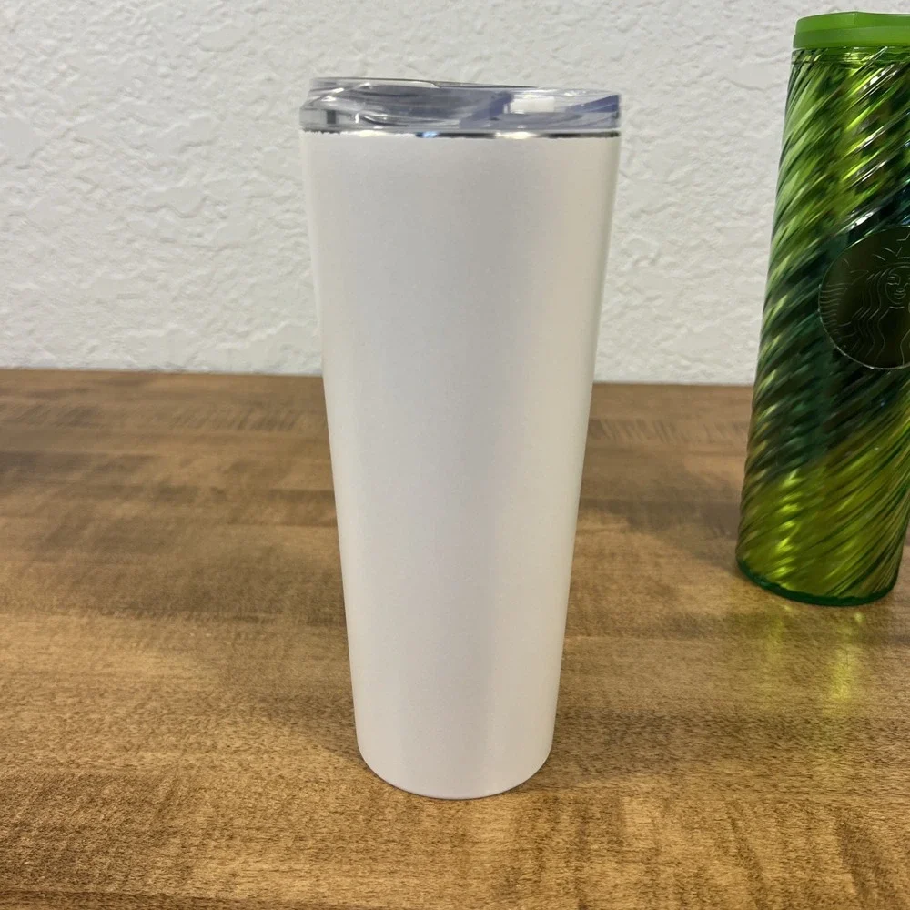 Starbucks White Pearl Stainless Steel‎ Vacuum & Holiday Green Swirl Tumbler 16oz
